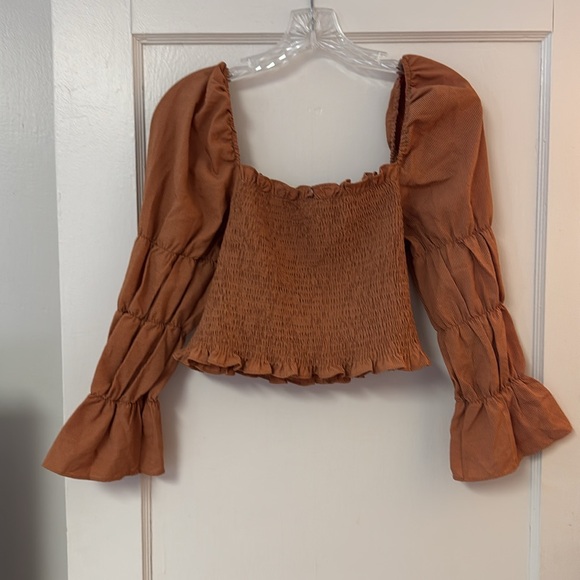 Shein Yoked Long Pirate Sleeve Ruffled Off Shoulder Crop Top #5161370 Sz M - Picture 3 of 10